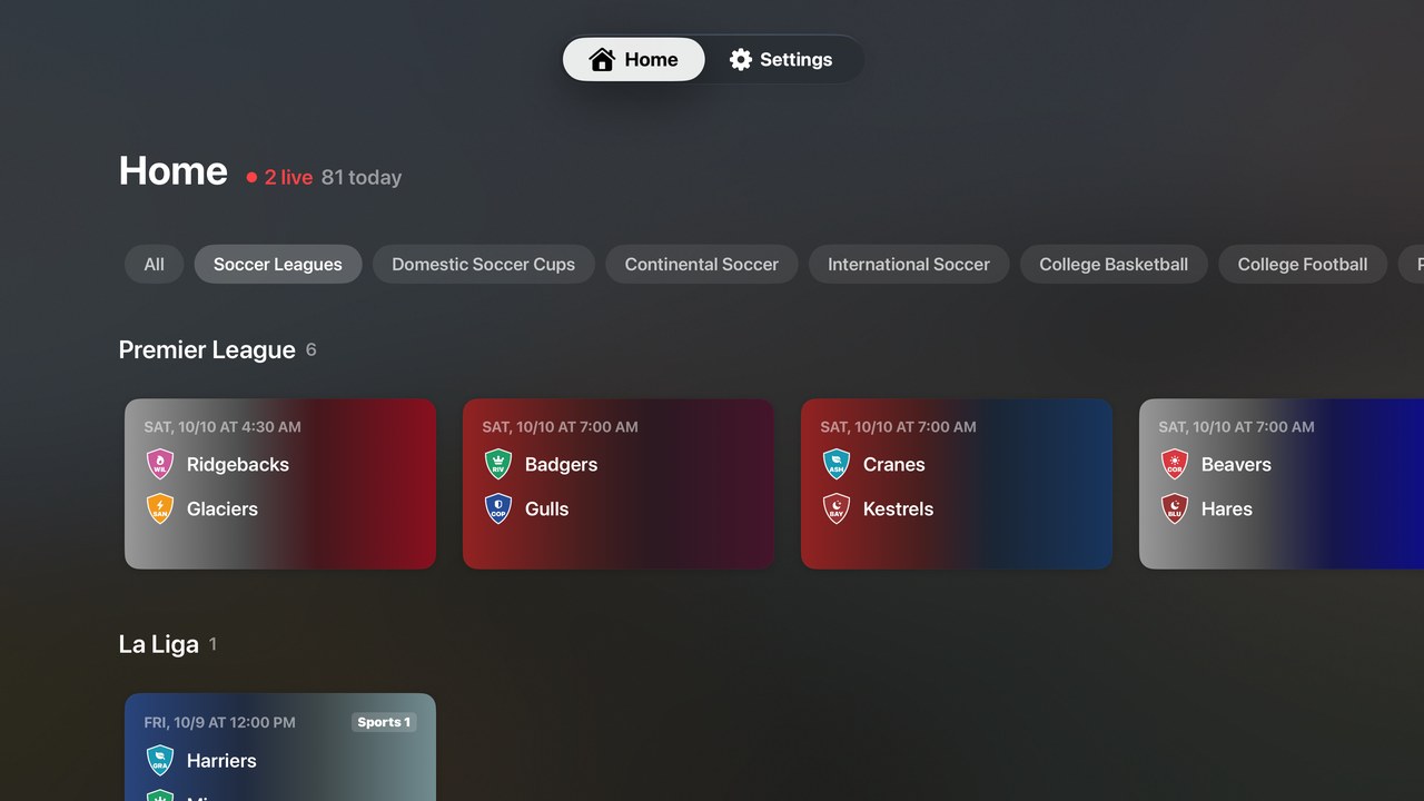 MannyDtv on Apple TV listing live, upcoming and final games